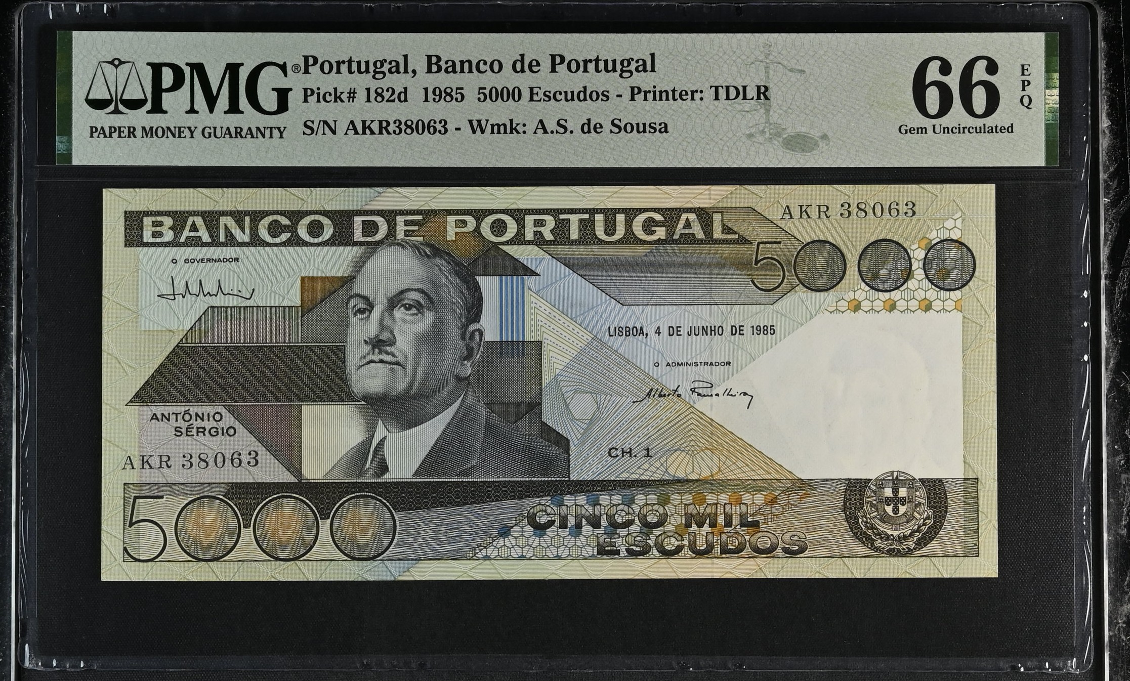 5.000 Escudos António Sérgio 04.06.1985 PMG 66