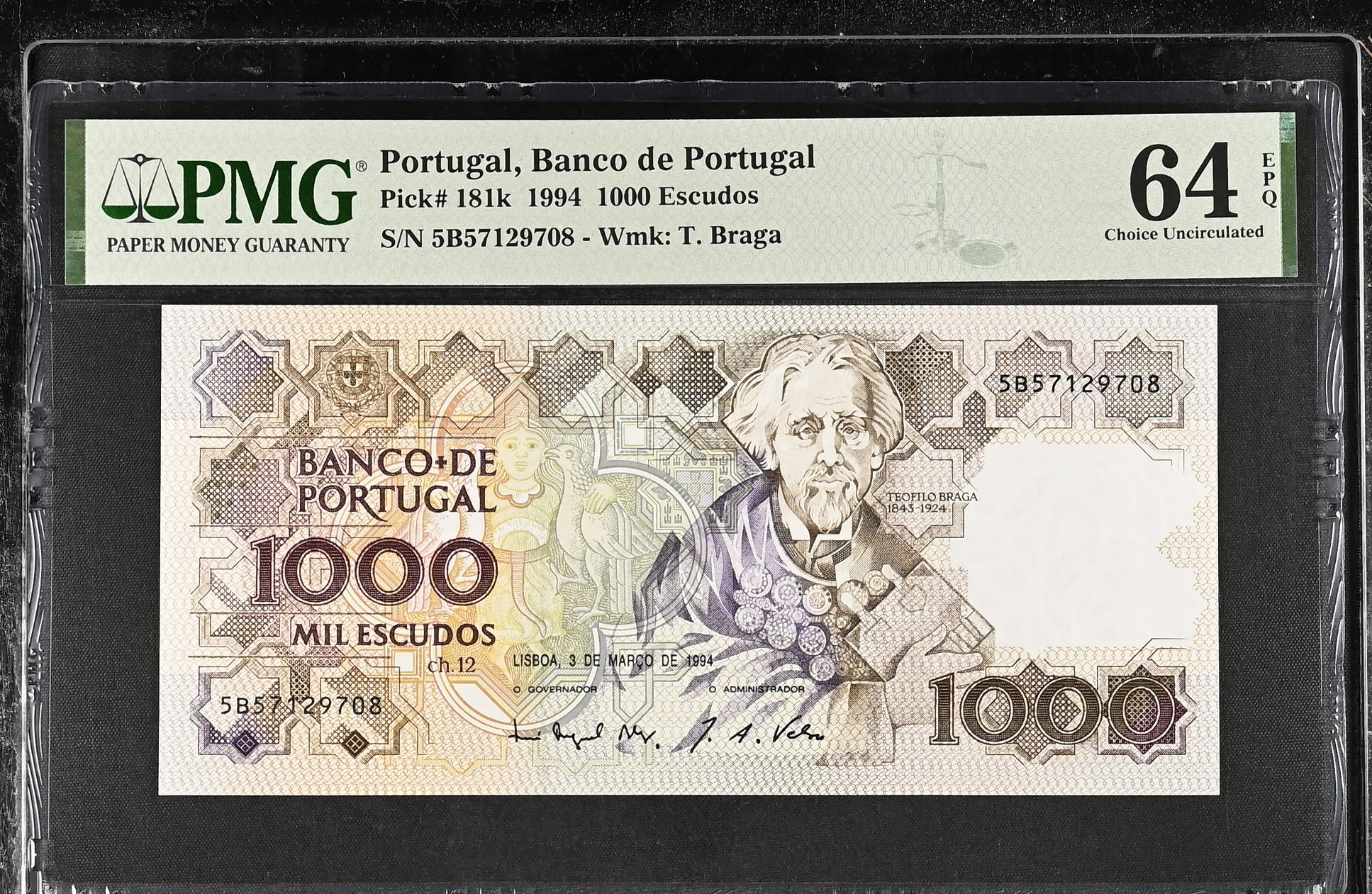 1.000 Escudos Teófilo Braga 03.03.1994 PMG64