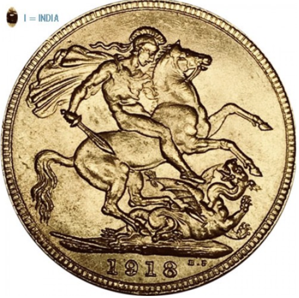 India Jorge V (Libra Sovereign) 1918 “I” Ouro