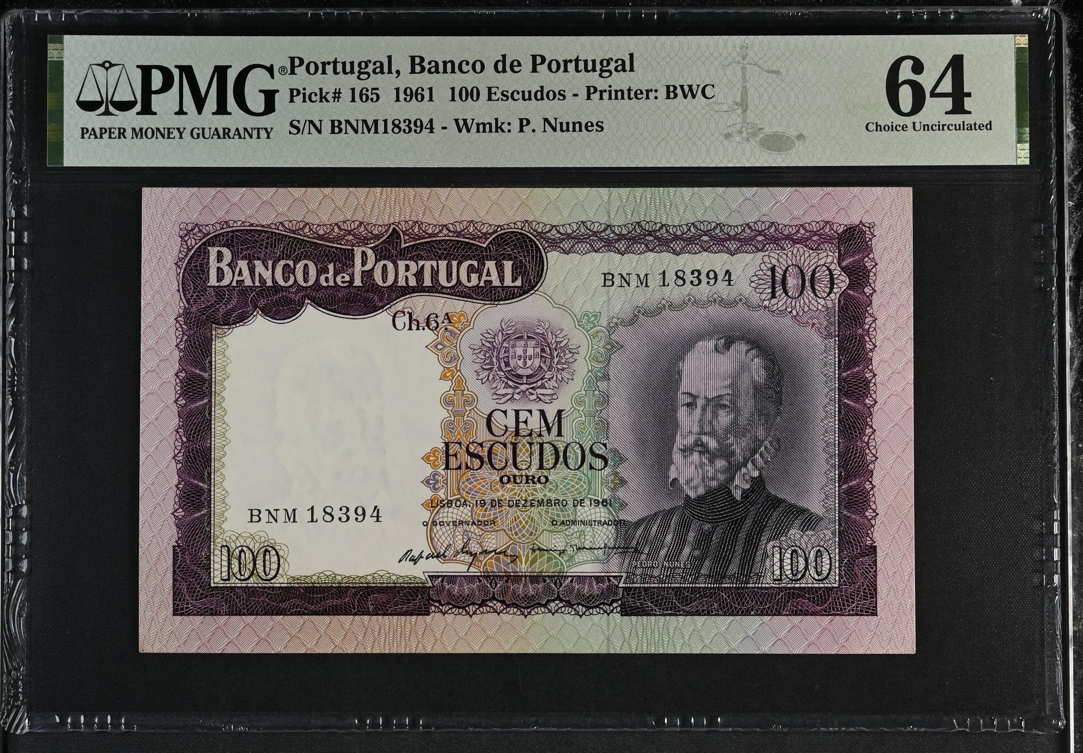 100 Escudos Pedro Nunes 19.12.1961  PMG64