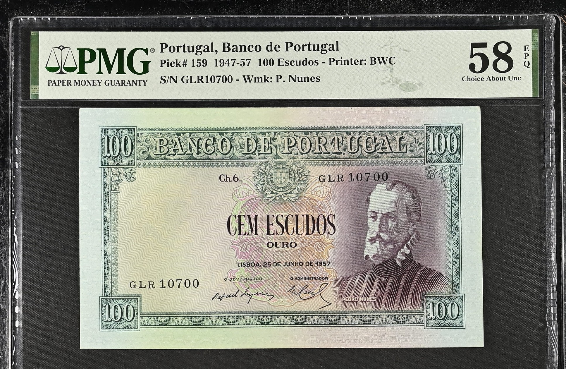 100 Escudos Pedro Nunes 25.06.1957 PMG58