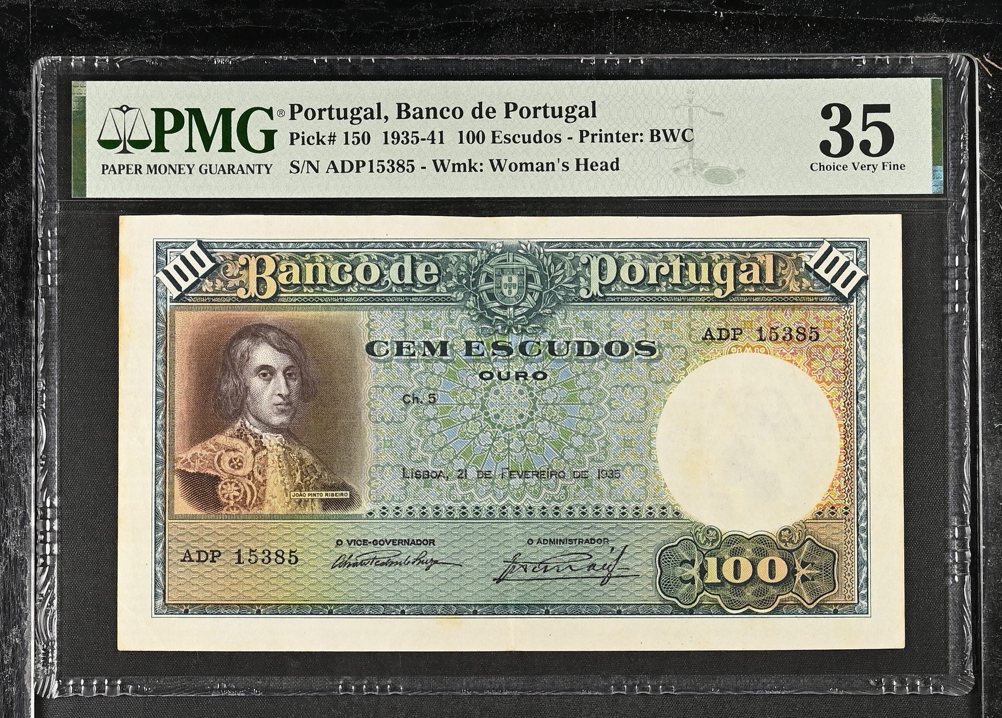 100 Escudos João Pinto Ribeiro 21.02.1935  PMG35