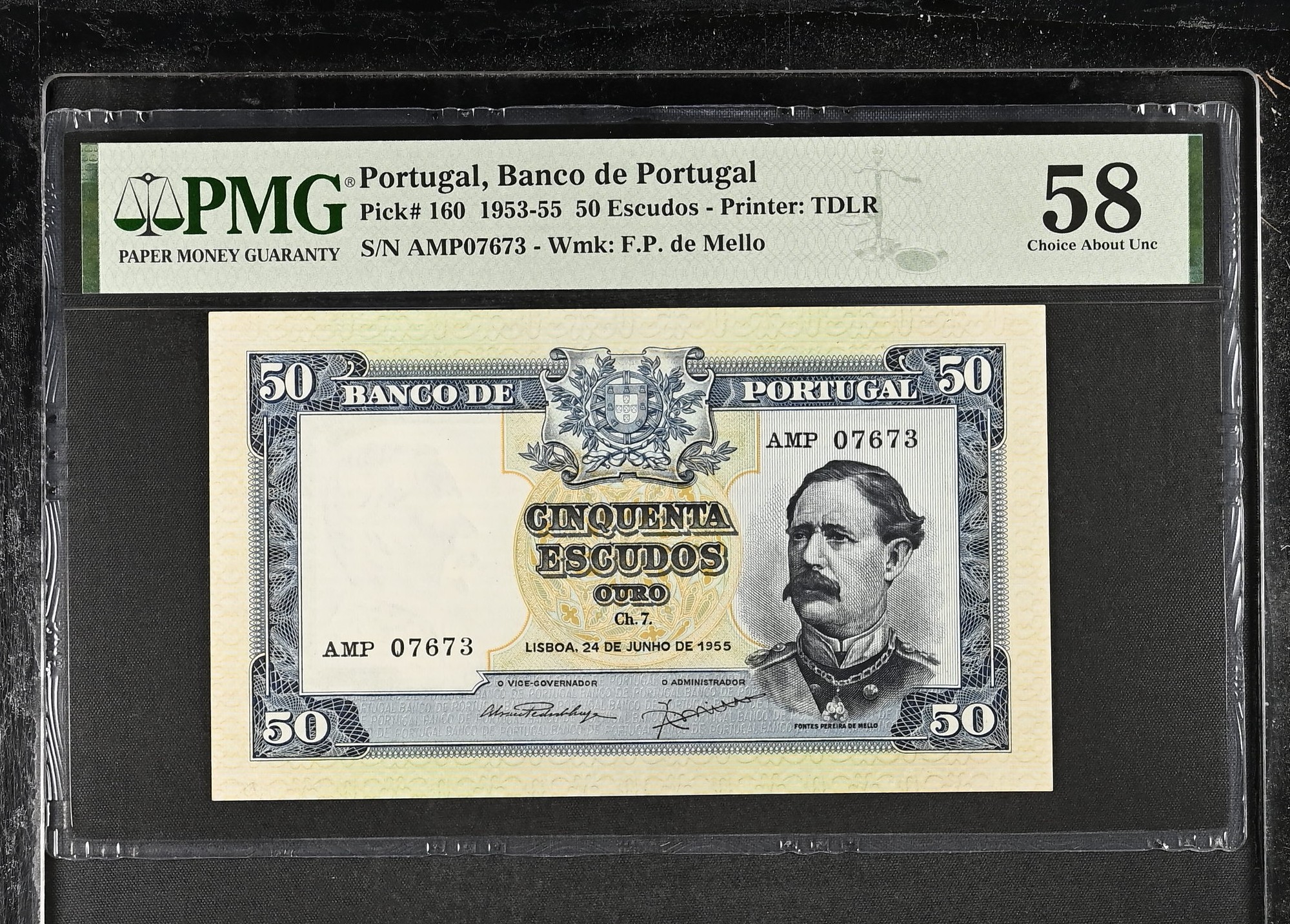50 Escudos Fontes Pereira de Mello 24.06.1955 PMG58