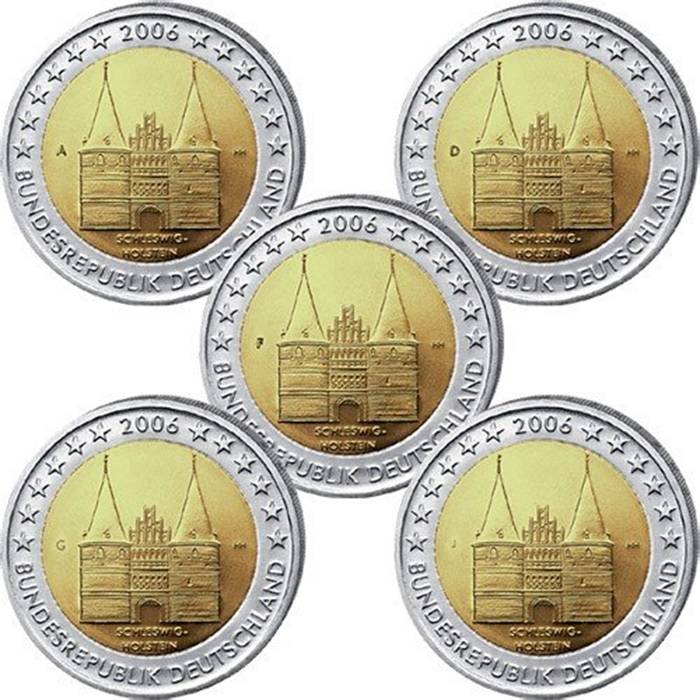 Alemanha 2€ Presidência de Schleswig - Holstentor 2006 (5 Letras)