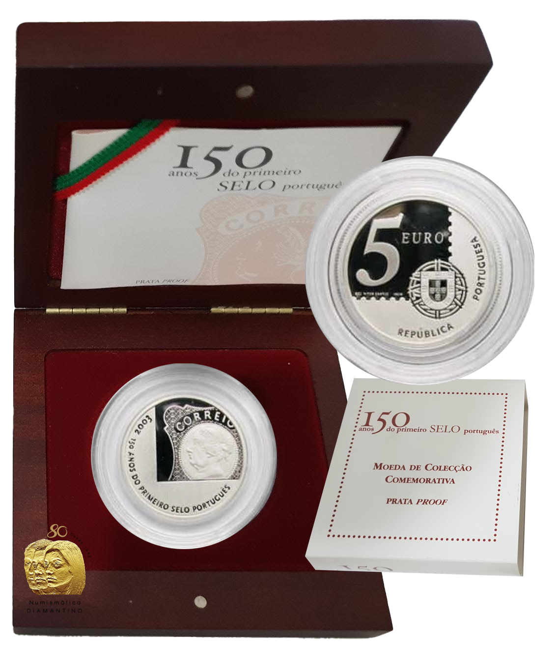 Portugal 5€ "150 Anos do Primeiro Selo Português" Prata Proof 2003