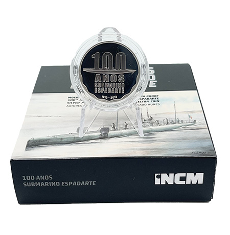 Portugal 2,50€ 100 anos do Espadarte (1º Submarino Português) 2013 Prata Proof