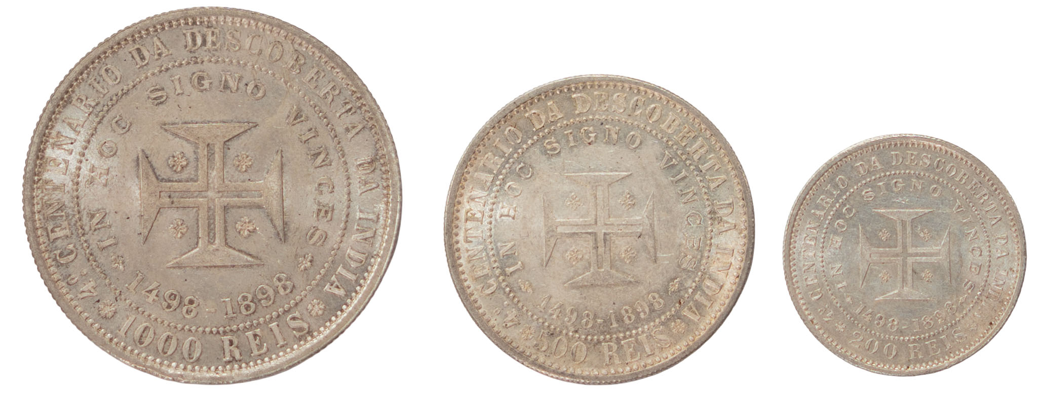 D. Carlos e Rainha D. Amélia 1000, 500 e 200 Réis (4.º Vent. da India) !898 Prata