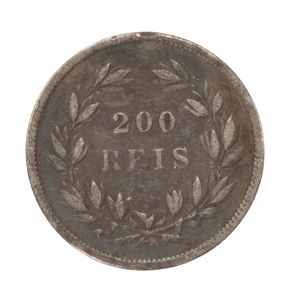 Portugal D. Pedro V 200 Réis 1860 Prata 
