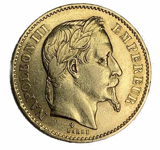 França 20 Francos ouro "Napoleão Coroado"