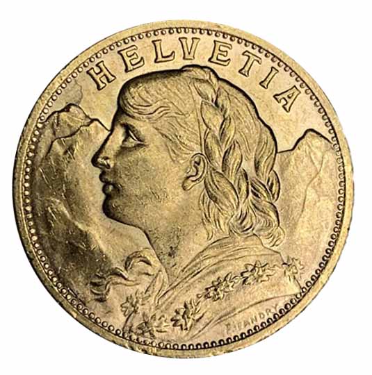 Suiça 20 Francos " Vreneli " Ouro