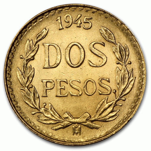 Mexico 2 Pesos de 1945 ouro