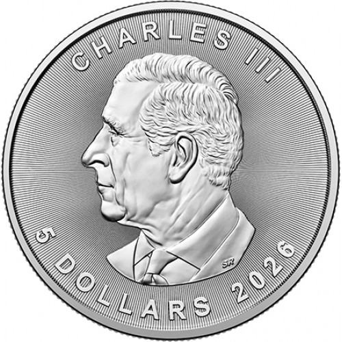 Canada 5 Dolares (Carlos III) Maple Leaf 1oz. Prata Fina 2026