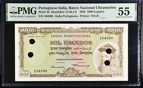 Índia 1000 Escudos 2 de janeiro de 1959 PMG 55