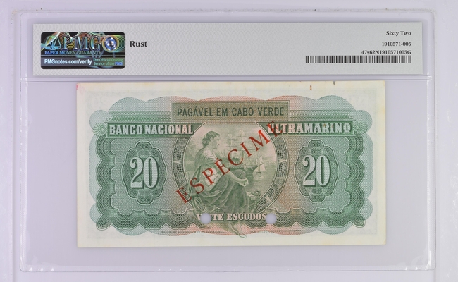 Cabo Verde "SPECIMEN", 20 Escudos 16 de junho de 1958 PMG 62