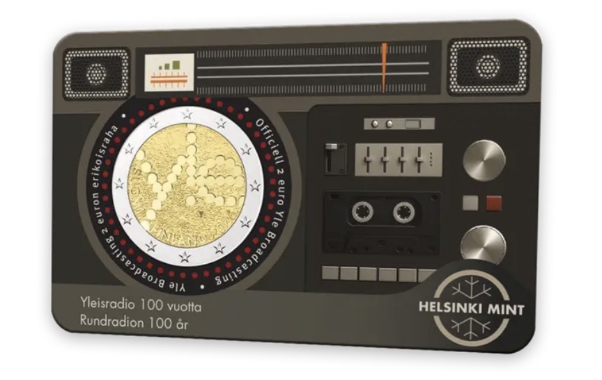 Finlândia 2 Euro  100º Aniv. Radiodifusão Finlandesa 2026 Coincard Finlandês/Sueco