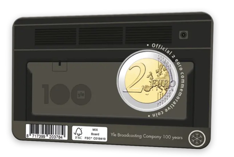 Finlândia 2 Euro  100º Aniv. Radiodifusão Finlandesa 2026 Coincard Finlandês/Sueco
