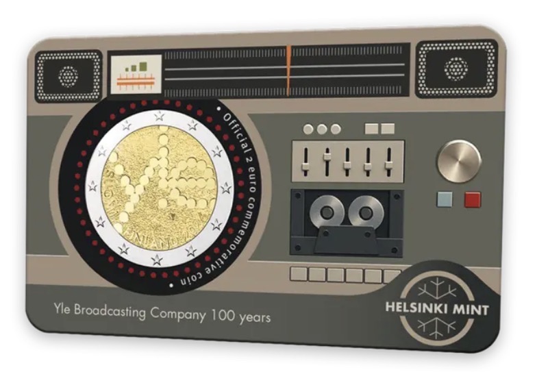 Finlândia 2 Euro 100º Aniv. Radiodifusão Finlandesa 2026 Coincard Inglês