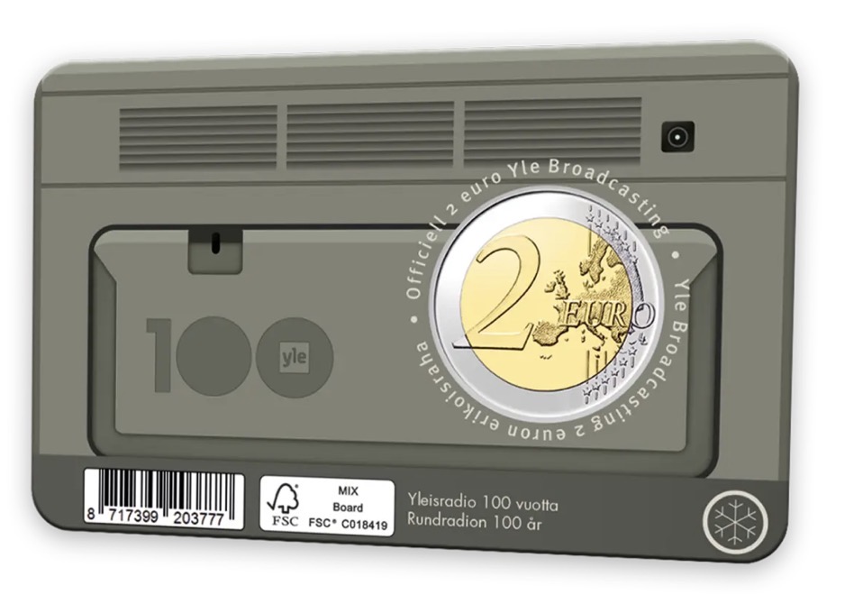 Finlândia 2 Euro 100º Aniv. Radiodifusão Finlandesa 2026 Coincard Inglês