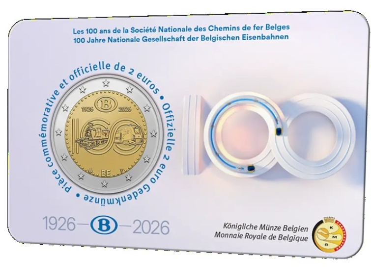Bélgica 2€ 100 Anos do comboio 2026 - versão francesa