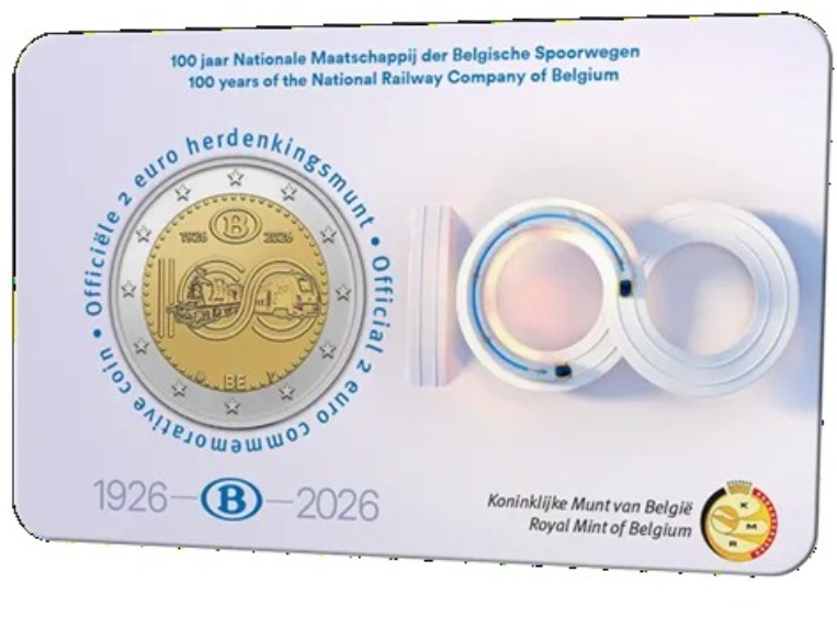 Bélgica 2€ 100 Anos do comboio 2026 - versão holandesa