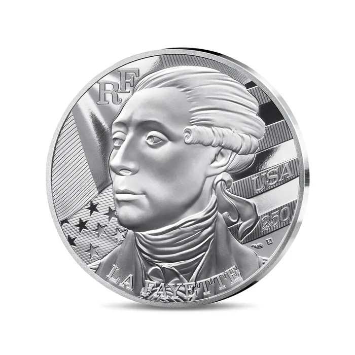 França 10€ 250 Anos USA - Washington e Fayette Prata Proof