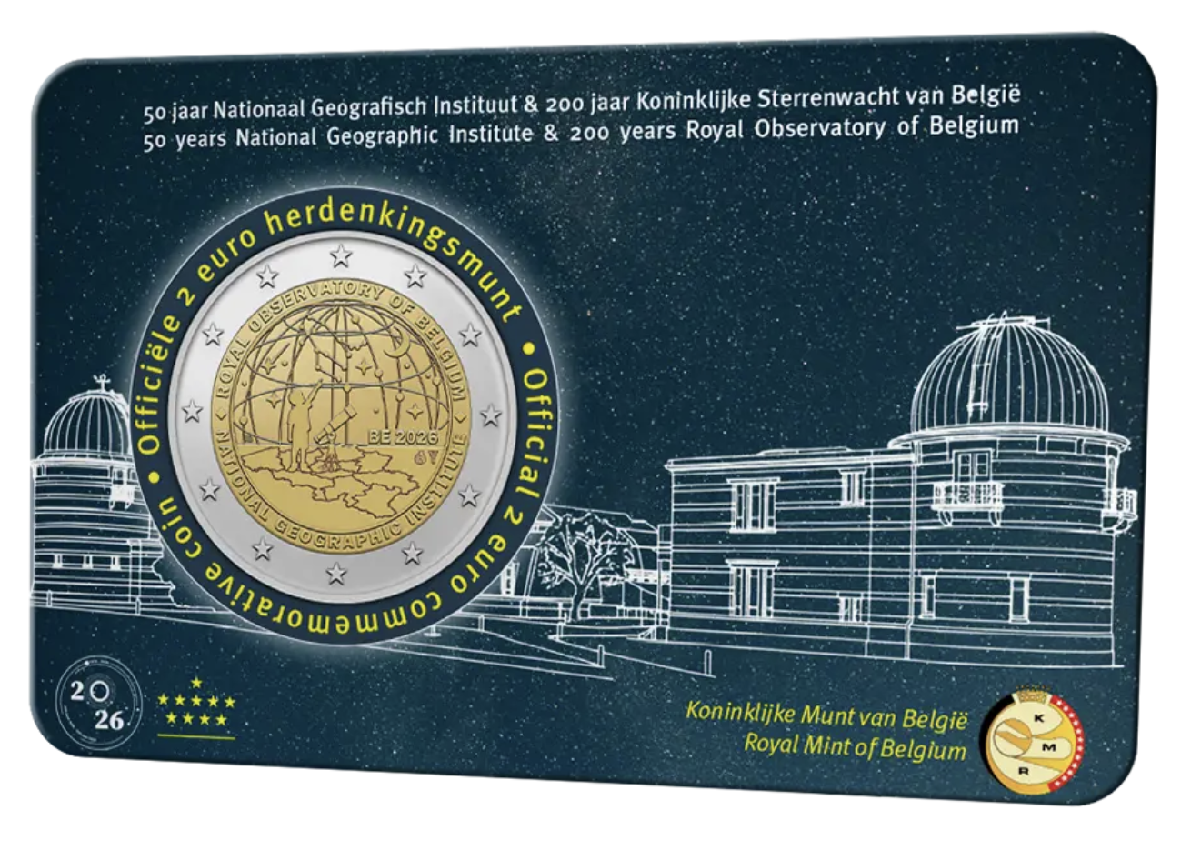 Belgica 2€ “50 anos do Instituto Geográfico Nacional e 200 anos do Observatório Real da Bélgica” NL 2026