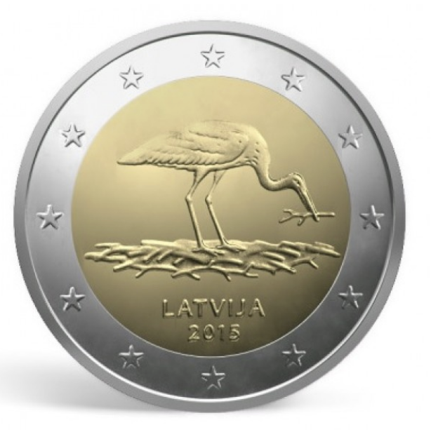 Letónia 2€ 100 Anos da Cegonha Negra 2015
