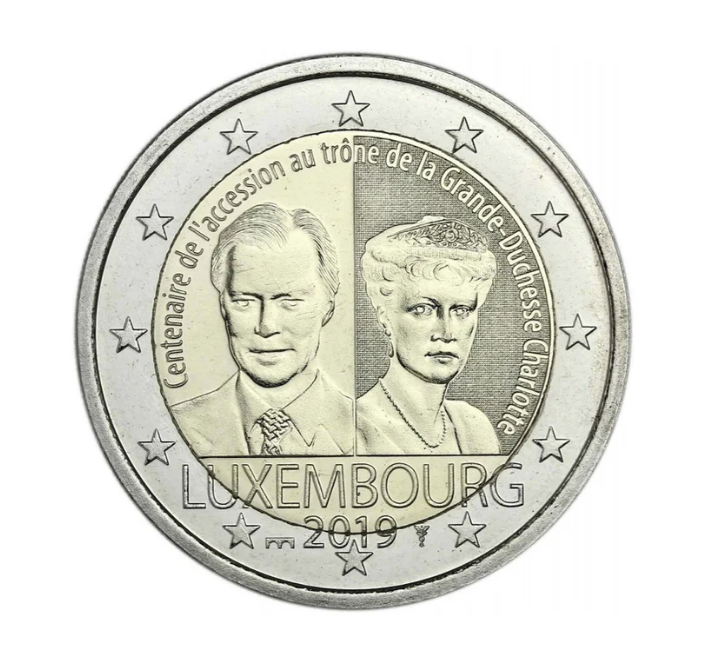 Luxemburgo 2€ 100 Anos da Ascensão ao Trono da Gran Duquesa Charlotte 2019