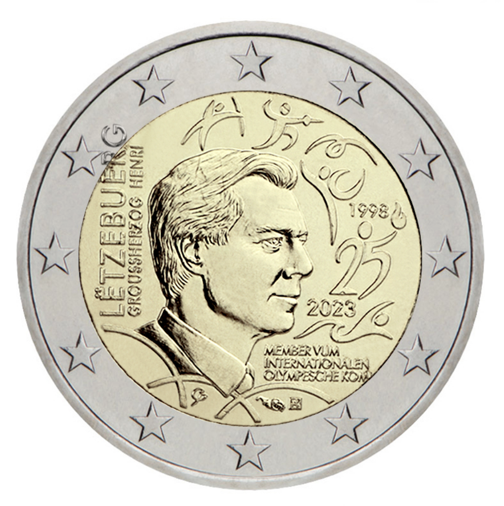 Luxemburgo 2€ 25 Anos da Admissão do Gran Duque Henri no Comité Olímpico Internacional 2023